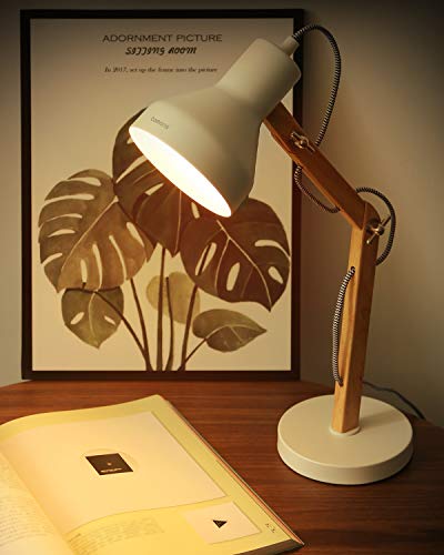 Tomons Lámpara de Escritorio de Madera, Lámpara de Mesa Diseñada, Lámparas de Lectura, Lámpara de Estudio, Lámpara de Trabajo, Lámpara de Oficina, Lámpara de Cabecera de Noche, Bombilla LED, Blanco