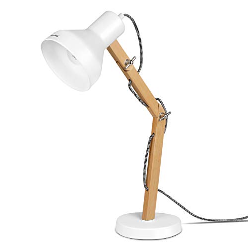 Tomons Lámpara de Escritorio de Madera, Lámpara de Mesa Diseñada, Lámparas de Lectura, Lámpara de Estudio, Lámpara de Trabajo, Lámpara de Oficina, Lámpara de Cabecera de Noche, Bombilla LED, Blanco