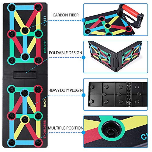 TOMSHOO 12-en-1 Push Up Board, Tablero Plegable Multifuncional con Código de Color, Mango, Banda Elástica para Ejercicios en el Hogar TOMSHOO 12-en-1 Push Up Board, Tablero Plegable Multifuncional con Código de Color, Mango, Banda Elástica para Ejercicios en el Hogar