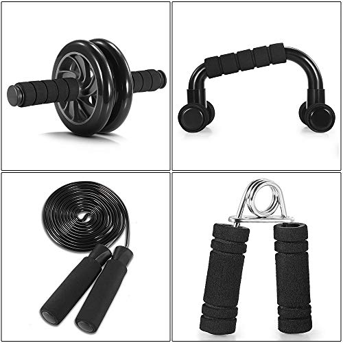 TOMSHOO 5 en 1 Kit de Rueda Abdominal, Push Up Bars, Cuerda para Saltar, Fortalecedor de Mano, Rodilla Mat para Entrenamiento en Casa Ejercicios Fitness