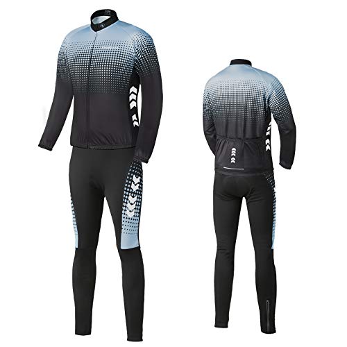 TOMSHOO Chaqueta Ciclismo Hombre Invierno, Maillot Ciclismo Hombre, Traje Ciclismo Manga Larga de Lana Térmico con 3D Acolchado Forro para Ciclismo Deportes y al Aire Libre