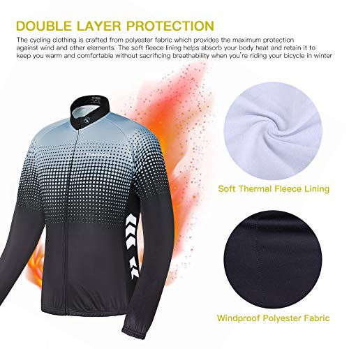 TOMSHOO Chaqueta Ciclismo Hombre Invierno, Maillot Ciclismo Hombre, Traje Ciclismo Manga Larga de Lana Térmico con 3D Acolchado Forro para Ciclismo Deportes y al Aire Libre