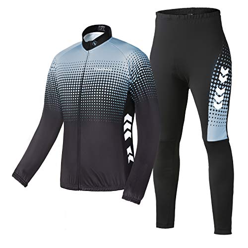 TOMSHOO Chaqueta Ciclismo Hombre Invierno, Maillot Ciclismo Hombre, Traje Ciclismo Manga Larga de Lana Térmico con 3D Acolchado Forro para Ciclismo Deportes y al Aire Libre