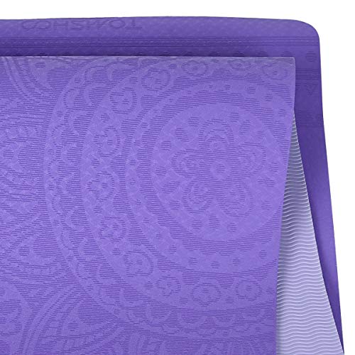 TOMSHOO Colchoneta Yoga Antideslizante, Esterilla Yoga de TPE 6mm, Alfombra Pilates Doble Color con Bolsa de Malla (183 * 61 * 0,6cm)