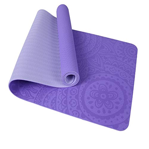 TOMSHOO Colchoneta Yoga Antideslizante, Esterilla Yoga de TPE 6mm, Alfombra Pilates Doble Color con Bolsa de Malla (183 * 61 * 0,6cm)