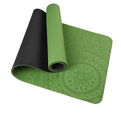 TOMSHOO Colchoneta Yoga Antideslizante, Esterilla Yoga de TPE 6mm, Alfombra Pilates Doble Color con Bolsa de Malla (183 * 61 * 0,6cm)