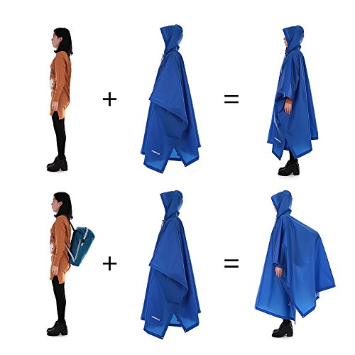 TOMSHOO Poncho de Lluvia con Capucha Chubasquero Impermeable Ligero Multifuncional como Toldo Manta Estera de Camping para Senderismo Ciclismo Unisex