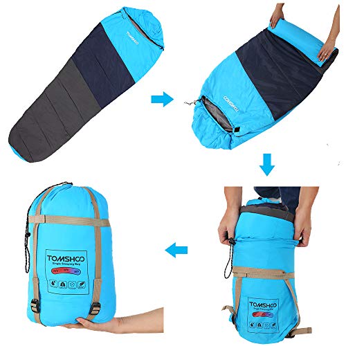 TOMSHOO Saco de Dormir Tipo Momia 87" x32 Ultraligero Impermeable Portátil con Saco de Compresion Ideal para Acampar, Excursionismo, Viajes, Mochilero y Actividades al Aire Libre