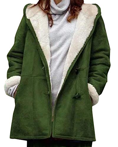Tomwell Mujer Invierno Abrigo Casual Manga Larga Sudadera con Capucha Chaqueta de Lana Capa Jacket Parka Verde 46