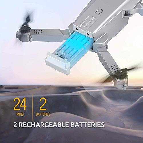 Tomzon D25 RC Drone con cámara 4K, Drone para Principiantes, Posicionamiento de la luz, Fotografía de Gestos con Las Manos, Vuelo de Ruta, Flips 3D, Modo MV, 2 Baterías, Vuelo de 24 Minutos