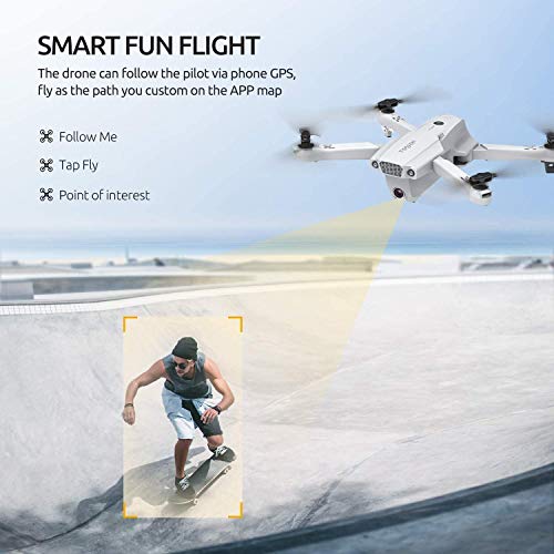 Tomzon D65 GPS Drone con cámara 4K HD WiFi, FPV RC Quadcopter plegable con regreso automático a casa, Sígueme, Tap Fly, Control de gestos, Modo MV, 2 baterías de 40 minutos y estuche de almacenamiento