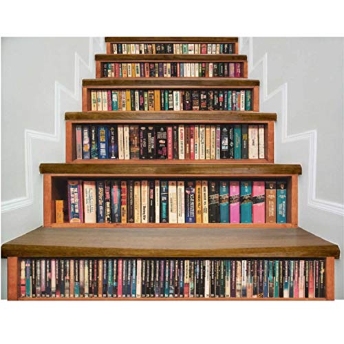 tonywu Escalera Decorativa Libros creativos Librería Salón 3D Patrón Tema Escaleras Pegatinas Vida en el hogar Decoración Pegatinas de Piso de Plástico