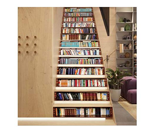 tonywu Escalera Decorativa Libros creativos Librería Salón 3D Patrón Tema Escaleras Pegatinas Vida en el hogar Decoración Pegatinas de Piso de Plástico