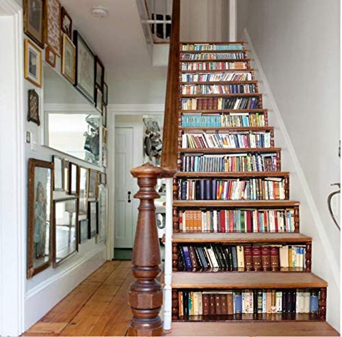 tonywu Escalera Decorativa Libros creativos Librería Salón 3D Patrón Tema Escaleras Pegatinas Vida en el hogar Decoración Pegatinas de Piso de Plástico