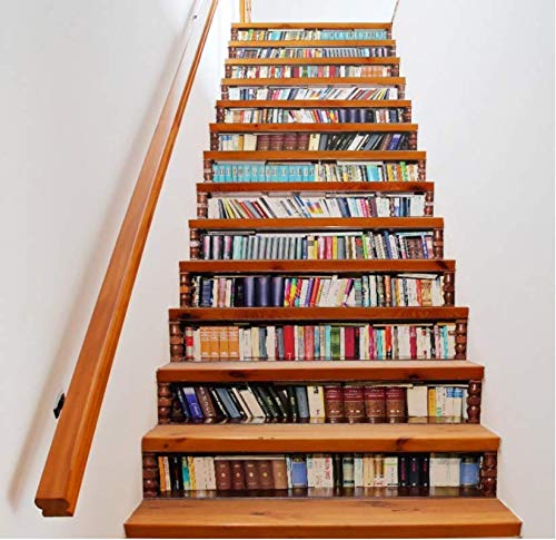 tonywu Escalera Decorativa Libros creativos Librería Salón 3D Patrón Tema Escaleras Pegatinas Vida en el hogar Decoración Pegatinas de Piso de Plástico