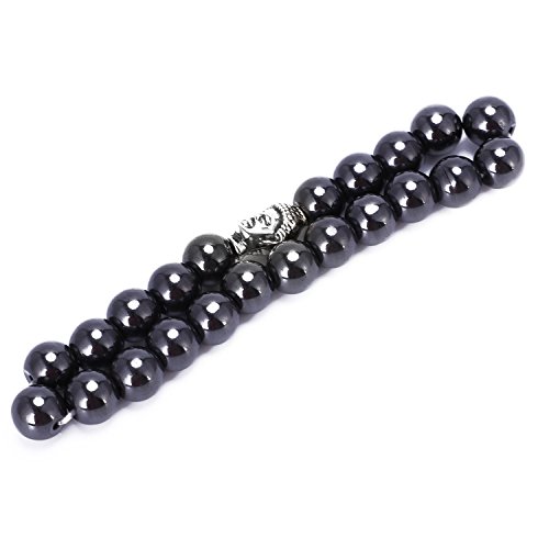 TOOGOO Pulsera de calculos biliares Negro biomagnetico Unico Accesorios Joya de Yoga Cabeza de Buda perdida de Peso de Salud Potencia energetica Plata