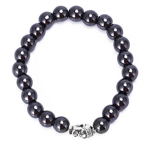 TOOGOO Pulsera de calculos biliares Negro biomagnetico Unico Accesorios Joya de Yoga Cabeza de Buda perdida de Peso de Salud Potencia energetica Plata