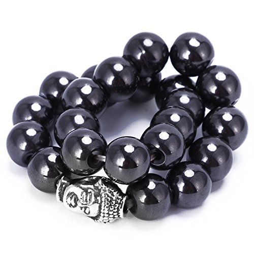 TOOGOO Pulsera de calculos biliares Negro biomagnetico Unico Accesorios Joya de Yoga Cabeza de Buda perdida de Peso de Salud Potencia energetica Plata