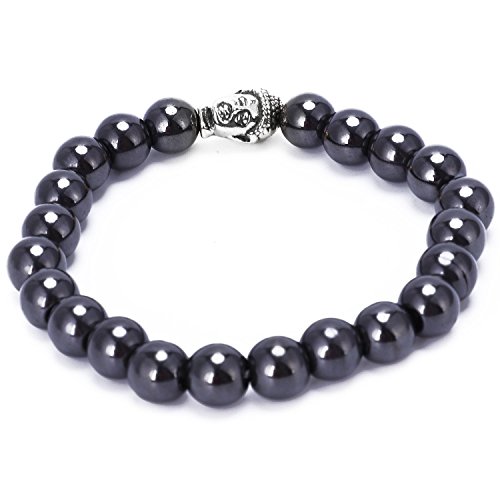 TOOGOO Pulsera de calculos biliares Negro biomagnetico Unico Accesorios Joya de Yoga Cabeza de Buda perdida de Peso de Salud Potencia energetica Plata