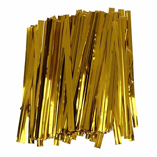 TOOGOO(R) 100 PC hierro de alambre dorado cierre de torsion de corbata bolsa de dulces galleta lollipops