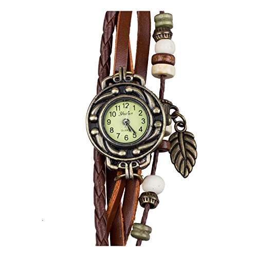 TOOGOO(R) Reloj de Pulsera Cuarzo Banda de Cuero Estilo Antiguo para Chica Mujer - Cafe TOOGOO(R) Reloj de Pulsera Cuarzo Banda de Cuero Estilo Antiguo para Chica Mujer - Cafe