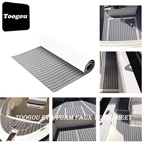 Toogou Eva Espuma Barco DIY Piso Decking Pad (94,5 "× 35.4"), Estera de Madera de Teca Marino sintético para embarcaciones, Grey with Black Stripes