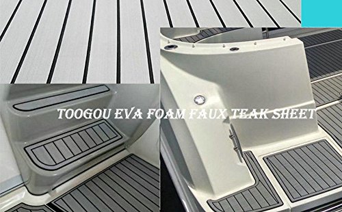 Toogou Eva Espuma Barco DIY Piso Decking Pad (94,5 "× 35.4"), Estera de Madera de Teca Marino sintético para embarcaciones, Grey with Black Stripes