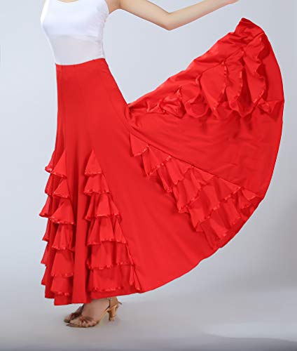 Tookang Flamenco Sevillanas Falda de Baile Moderno Vals Falda de Baile de Salón Practicar Falda Larga