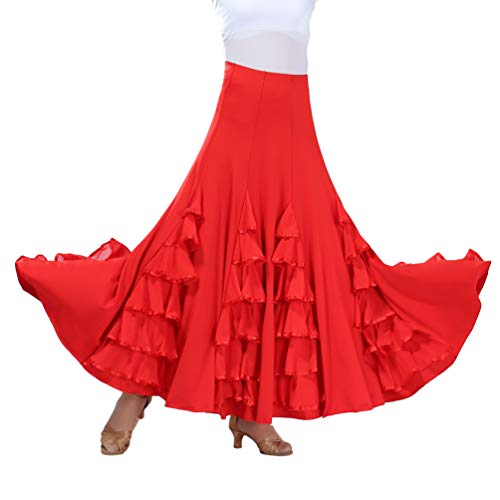 Tookang Flamenco Sevillanas Falda de Baile Moderno Vals Falda de Baile de Salón Practicar Falda Larga