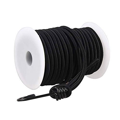 TooTaci 8 mm (10 m / 33 pies) Cuerda elástica elástica negra con 10 ganchos, Cordones Bungy extra fuertes Correa de cuerda elástica para bicicleta, bloqueo de transporte de la motocicleta Asegurar