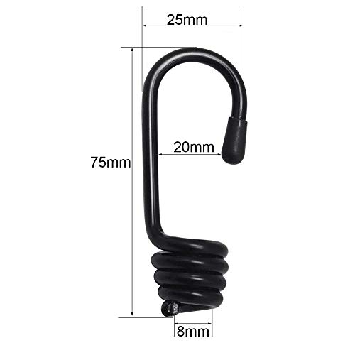 TooTaci 8 mm (10 m / 33 pies) Cuerda elástica elástica negra con 10 ganchos, Cordones Bungy extra fuertes Correa de cuerda elástica para bicicleta, bloqueo de transporte de la motocicleta Asegurar