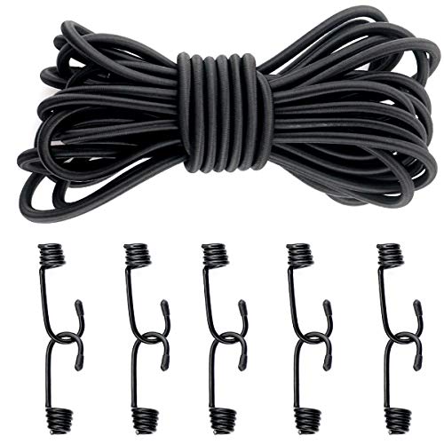 TooTaci 8 mm (10 m / 33 pies) Cuerda elástica elástica negra con 10 ganchos, Cordones Bungy extra fuertes Correa de cuerda elástica para bicicleta, bloqueo de transporte de la motocicleta Asegurar