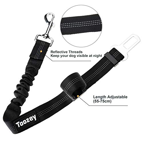 Toozey Cinturón Seguridad Perro, 2 Unidades Cinturón Perro Coche con elástico Ruck dämp Fung y Fuerte mosquetón, Ajustable Perros Correa Alta Seguridad para Todas Las Razas Perros y Gatos, Negro