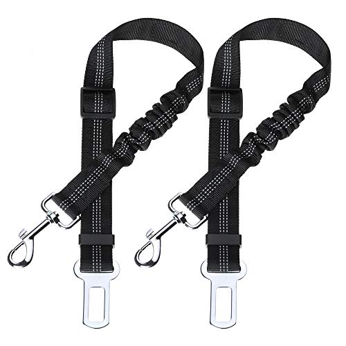 Toozey Cinturón Seguridad Perro, 2 Unidades Cinturón Perro Coche con elástico Ruck dämp Fung y Fuerte mosquetón, Ajustable Perros Correa Alta Seguridad para Todas Las Razas Perros y Gatos, Negro