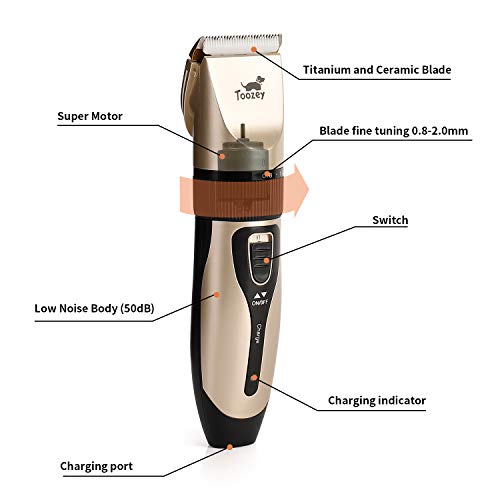 Toozey Cortapelos Perros Profesional para Cabello Grueso/Largo/Corto/Rizado - Kit de Maquina Cortar Pelo Perros de Silencioso Inalámbrico Recargable para Todas Las Mascotas, E-Book, Oro Toozey Cortapelos Perros Profesional para Cabello Grueso/Largo/Corto/Rizado - Kit de Maquina Cortar Pelo Perros de Silencioso Inalámbrico Recargable para Todas Las Mascotas, E-Book, Oro
