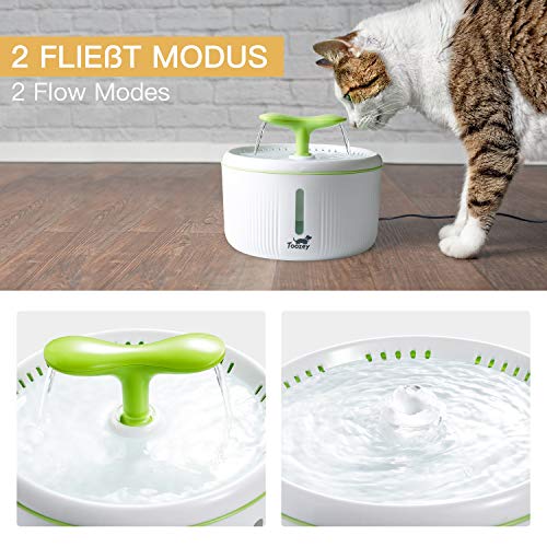 Toozey Fuente para Gatos, 2L Bebedero Gatos con Ventana de Nivel de Agua, Fuente Agua Gatos con Filtro de Carbón Activado, Fuente Automática y Silenciosa para Perros y Gatos