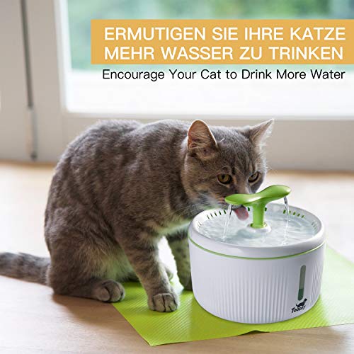 Toozey Fuente para Gatos, 2L Bebedero Gatos con Ventana de Nivel de Agua, Fuente Agua Gatos con Filtro de Carbón Activado, Fuente Automática y Silenciosa para Perros y Gatos