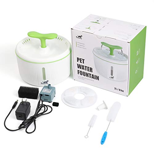 Toozey Fuente para Gatos, 2L Bebedero Gatos con Ventana de Nivel de Agua, Fuente Agua Gatos con Filtro de Carbón Activado, Fuente Automática y Silenciosa para Perros y Gatos