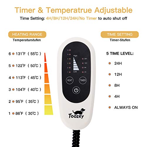 Toozey Manta Eléctrica para Perros y Gatos Interior, Ajustable Temporizador y Temperatrue Almohadilla Calefactora para Mascotas Gatos y Perros Recién Nacidos/Pequeños/Ancianos S (45 * 40cm)