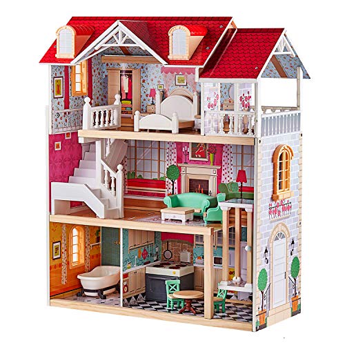 TOP BRIGHT Casa de muñecas de madera con muebles con ascensor