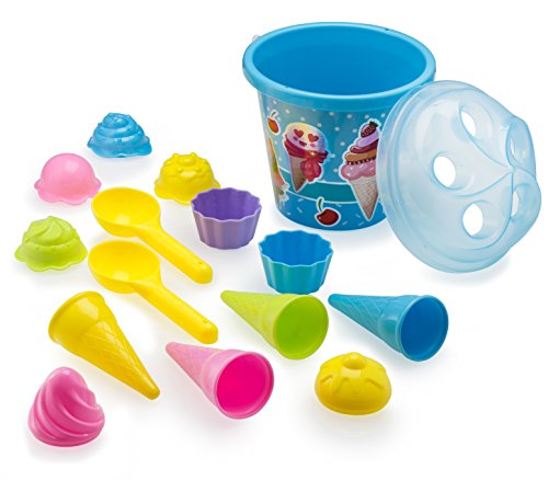 Top Race Juguetes de Playa, Juguetes de Arena, Juego de 16 moldes de Helado para niños de 3 a 10 años con Cubo Grande de Juguete de Playa de 9 Pulgadas para niños y niños pequeños (Azul) Top Race Juguetes de Playa, Juguetes de Arena, Juego de 16 moldes de Helado para niños de 3 a 10 años con Cubo Grande de Juguete de Playa de 9 Pulgadas para niños y niños pequeños (Azul)