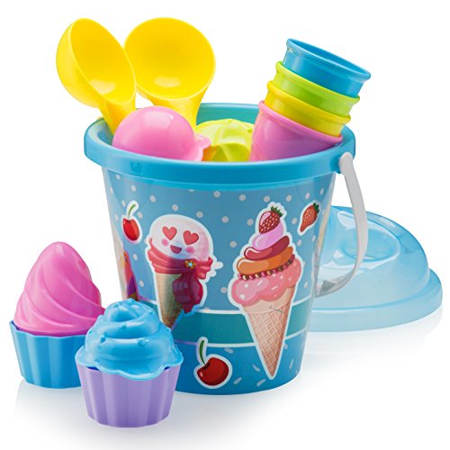 Top Race Juguetes de Playa, Juguetes de Arena, Juego de 16 moldes de Helado para niños de 3 a 10 años con Cubo Grande de Juguete de Playa de 9 Pulgadas para niños y niños pequeños (Azul) Top Race Juguetes de Playa, Juguetes de Arena, Juego de 16 moldes de Helado para niños de 3 a 10 años con Cubo Grande de Juguete de Playa de 9 Pulgadas para niños y niños pequeños (Azul)