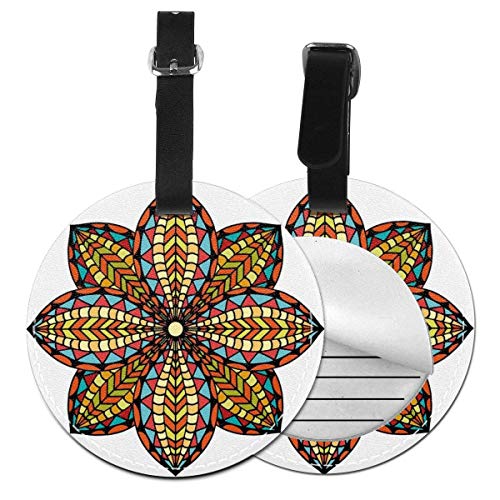 Top-T Diseño floral geométrico colorido pétalos curvados elípticos diseño étnico tradicional de piel, etiqueta de equipaje