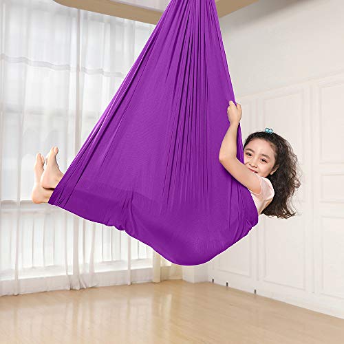 Topchances – Columpio de terapia interior para niños y adolescentes, hamaca suave con necesidades especiales para niños Yoga Integración sensorial Camping al aire libre (1,5 metros, morado profundo)