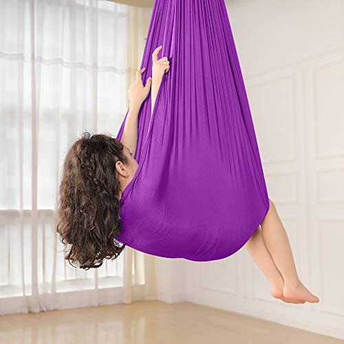 Topchances – Columpio de terapia interior para niños y adolescentes, hamaca suave con necesidades especiales para niños Yoga Integración sensorial Camping al aire libre (1,5 metros, morado profundo)