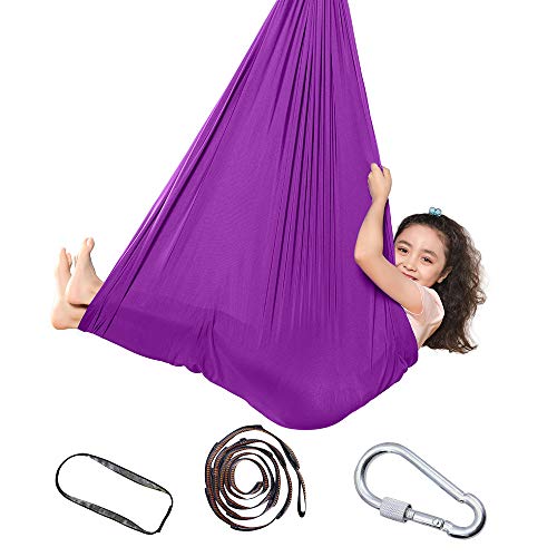 Topchances – Columpio de terapia interior para niños y adolescentes, hamaca suave con necesidades especiales para niños Yoga Integración sensorial Camping al aire libre (1,5 metros, morado profundo)