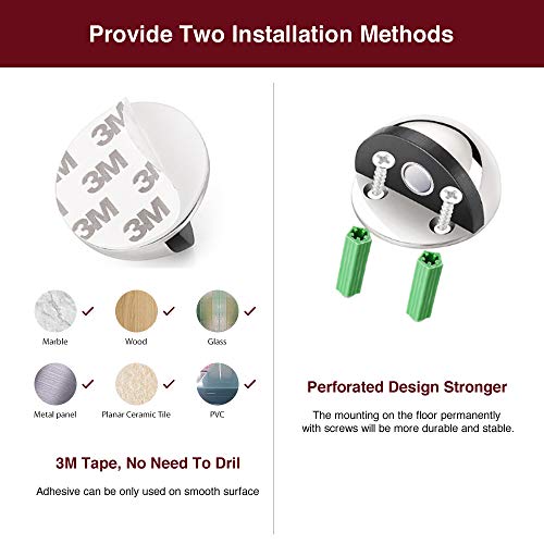 Tope de Puerta Magnético de Tarea Pesada ZUONAI 4 Piezas Topes para Puertas Tope de Puerta de Acero Inoxidable Tope de Puerta Montado en el Piso con Adhesivos y Tornillos