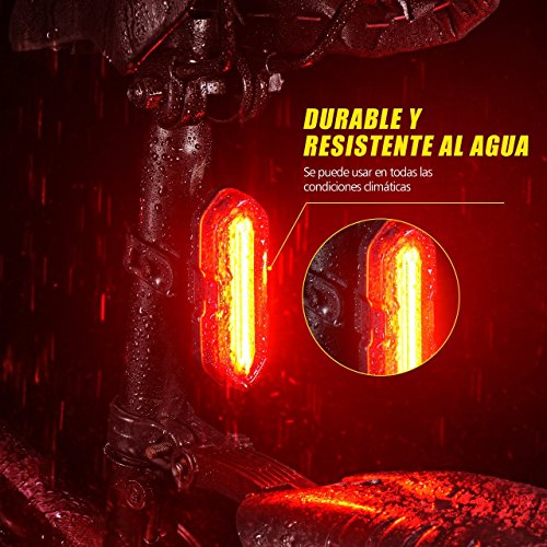 TOPELEK Luz LED Trasera Bicicleta Potente [2 Paquetes] Luz Trasera para Bicicleta Recargable USB con Impermeable de IPX-44 para Máxima Seguridad de Ciclismo