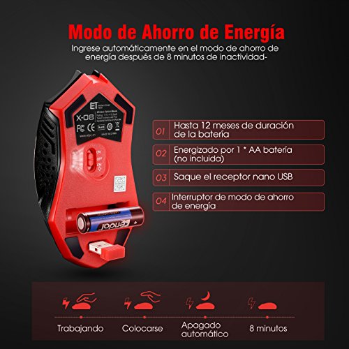 TOPELEK Ratón Gaming Inalámbrico Clic Silencioso 7 Botones USB portátil PC 2.4G óptico inalámbrico 2400 DPI 5 Niveles de ajuste con receptor nano para Windows Mac MacBook Linux-Ultra Ahorro de Energía TOPELEK Ratón Gaming Inalámbrico Clic Silencioso 7 Botones USB portátil PC 2.4G óptico inalámbrico 2400 DPI 5 Niveles de ajuste con receptor nano para Windows Mac MacBook Linux-Ultra Ahorro de Energía