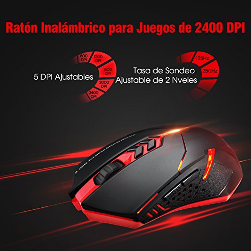 TOPELEK Ratón Gaming Inalámbrico Clic Silencioso 7 Botones USB portátil PC 2.4G óptico inalámbrico 2400 DPI 5 Niveles de ajuste con receptor nano para Windows Mac MacBook Linux-Ultra Ahorro de Energía